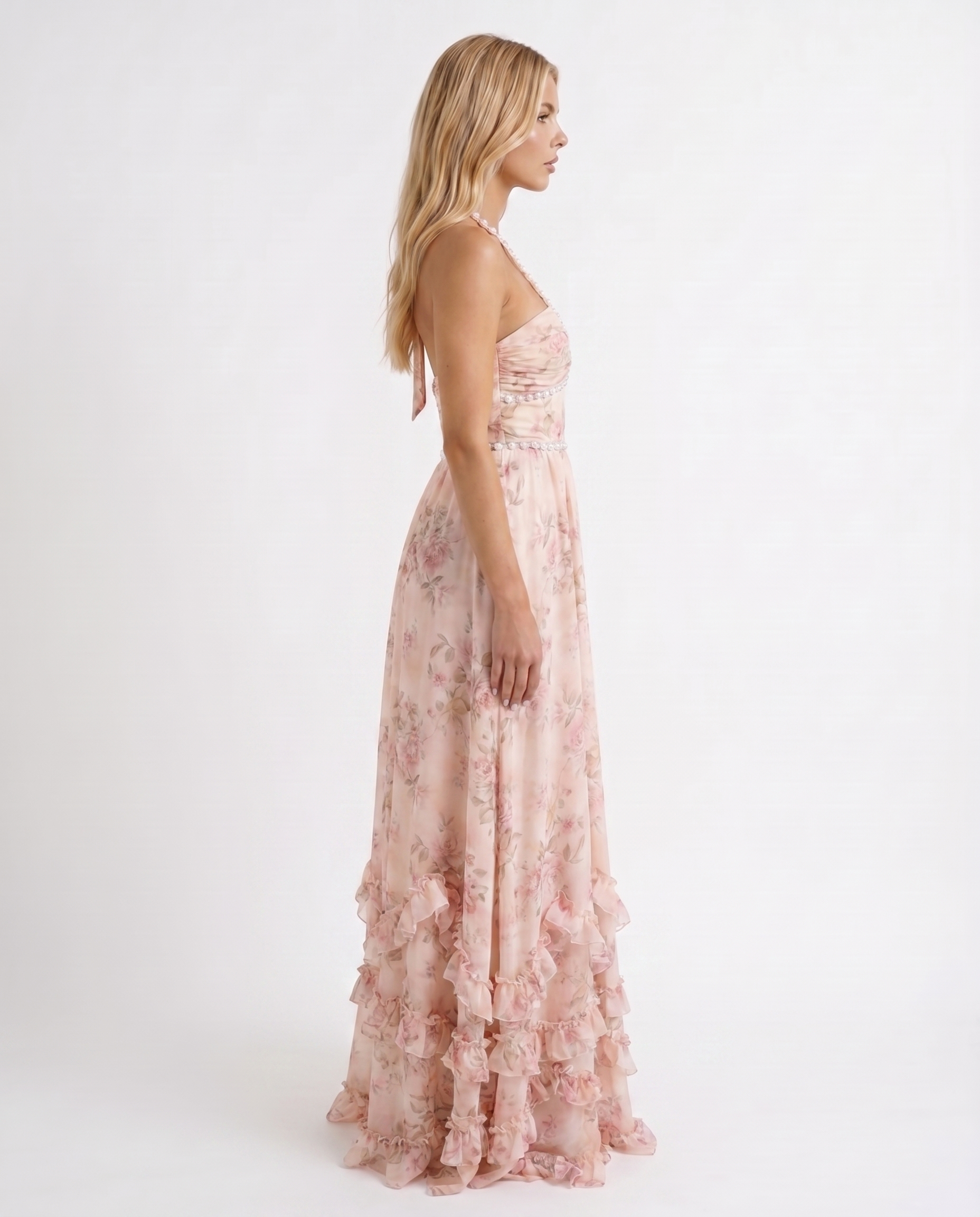 Bianca Ruffle Maxi Dress - Pink