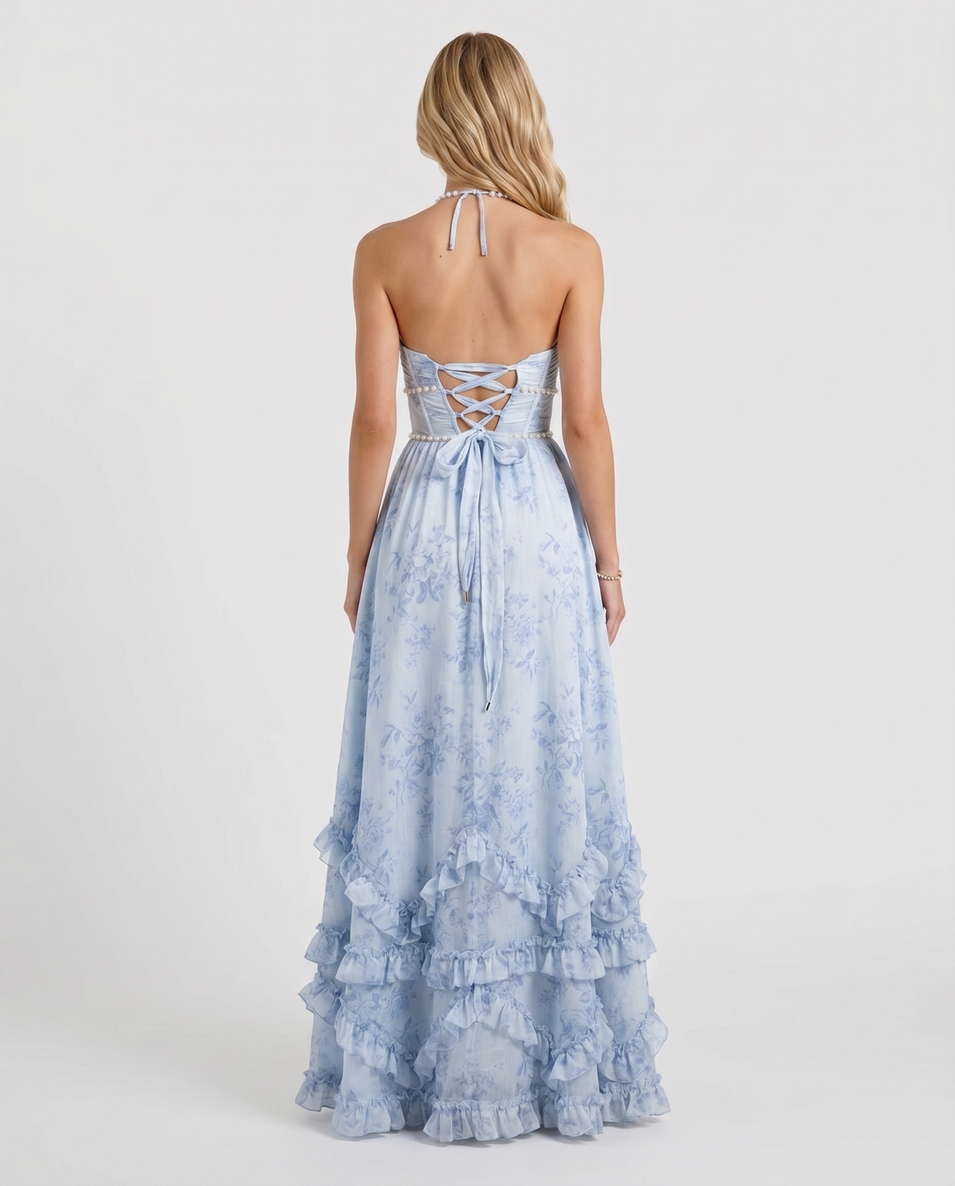 Bianca Ruffle Maxi Dress - Sky Whisper